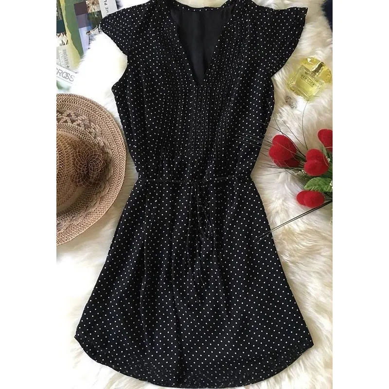 

Polka Dot Drawstring Mini Dress summer dresses casual sommerkleid sukienki damskie vestido lunares v neck dress woman clothes