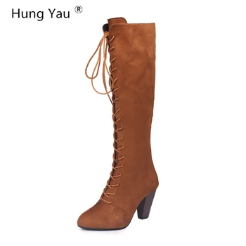 

Hung Yau Over The Knee High Suede Women Boots Women Lace-Up Thigh High Boots Shoes Woman Slim Black Red Boots Plus size 35-43