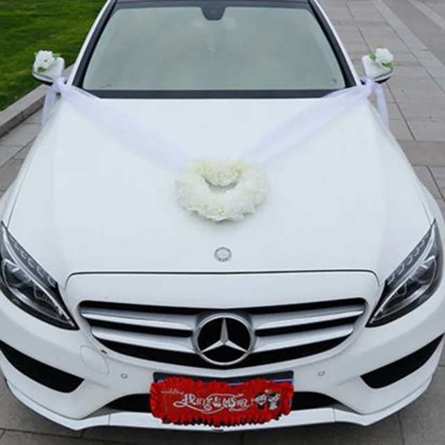 Heart shape Wedding car decorations artificial flowers set white party silk flowers car bouquet