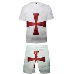 Новый 3D рыцарь темплары футболка и шорты пляжные брюки костюмы для мужчин/женщин летний костюм Горячая рыцарь Крест Марка мужская белая