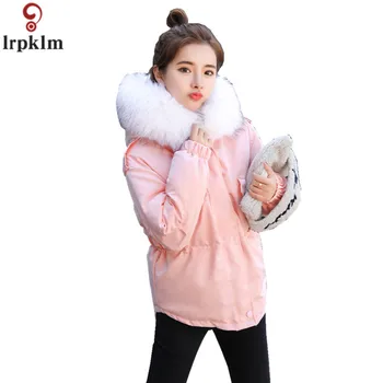 

White Parkas Women Hooded Pink Thick Winter Jacket Women Zipper Women Winter Coat Parka With Big Fur Collar Pocket 2018 CH608