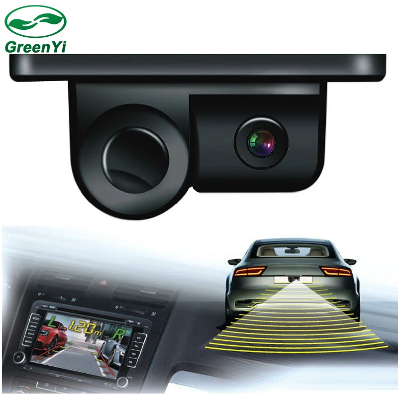 

GreenYi 2 in 1 LCD Display Indicator Sound Alarm Car Reverse Parking Sensor camera with CCD Night Vision Auto Rear View Camera