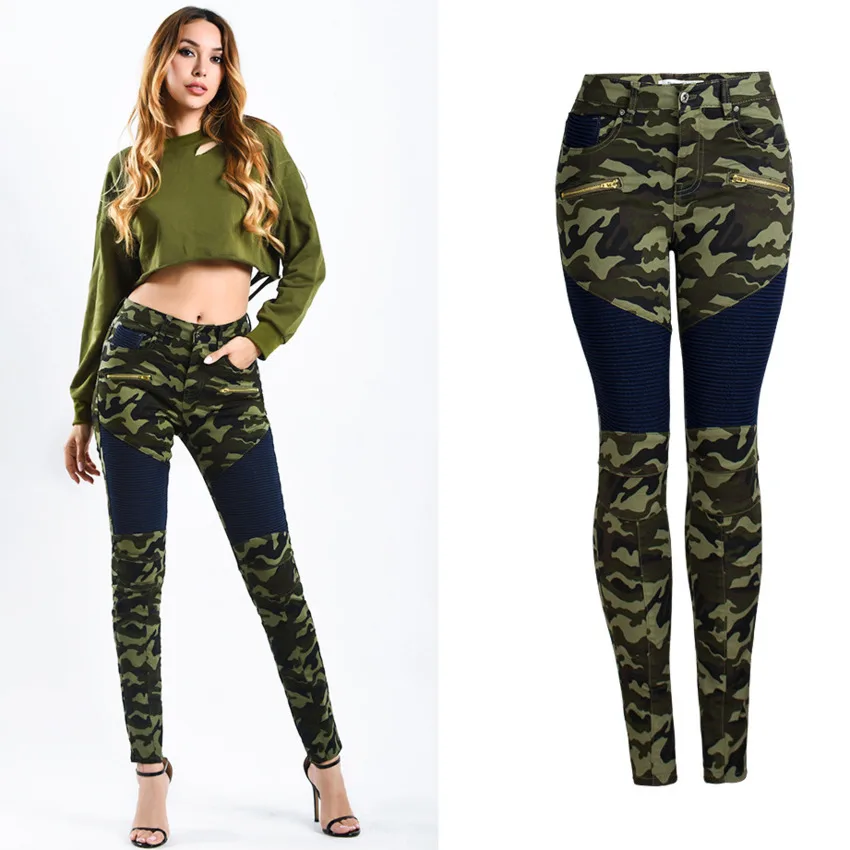 

Women High Waist Summer Motorcycle Camouflage Skinny Jeans Female Hot Cowboy Denim Pants Ladies Fashion Stretch Jean Trousers