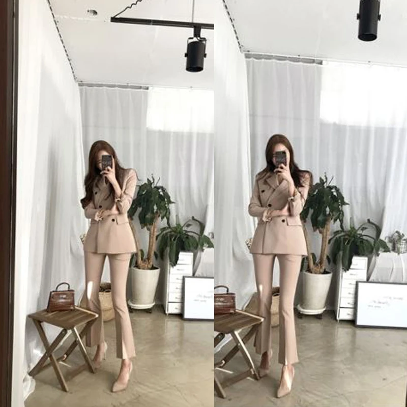 2 piece set women Suit femal new style high quality business solid color European style casual office lady