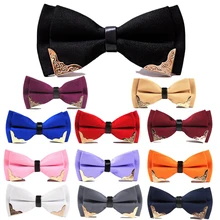 Однотонные детские галстуки ручной работы с золотистыми металлическими украшениями