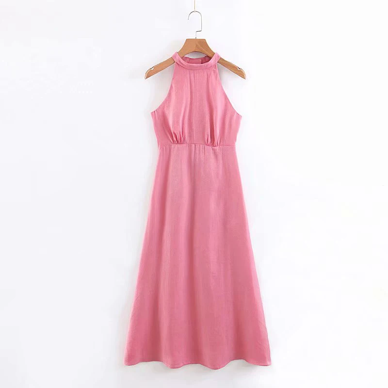 

2019 Pink Women Long Za Dress Female Summer Fashion Sleeveless Elastic High Waist Party Long Dresses vestidos de fiesta de noche