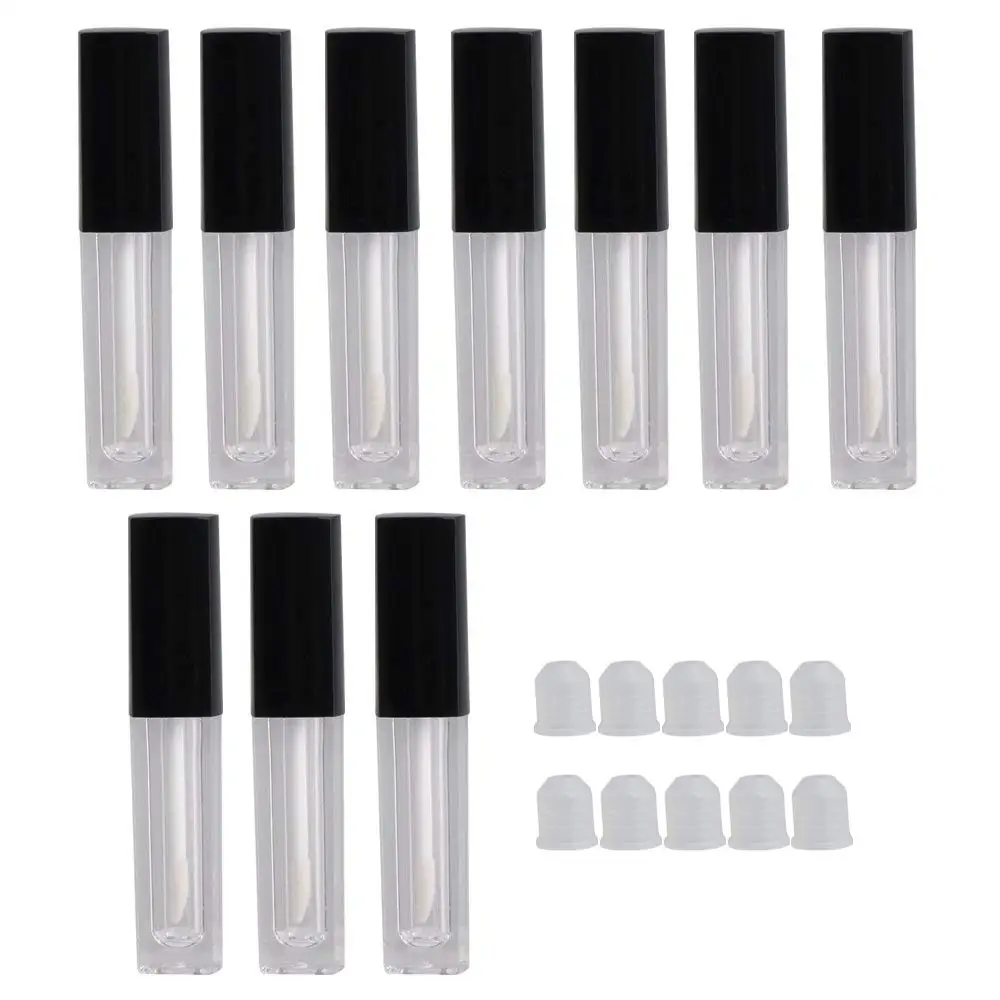 

80x15mm 2.5ML Empty Transparent Plastic Square Lip Gloss Tubes with Brush Cosmetics Accessories Set of 10