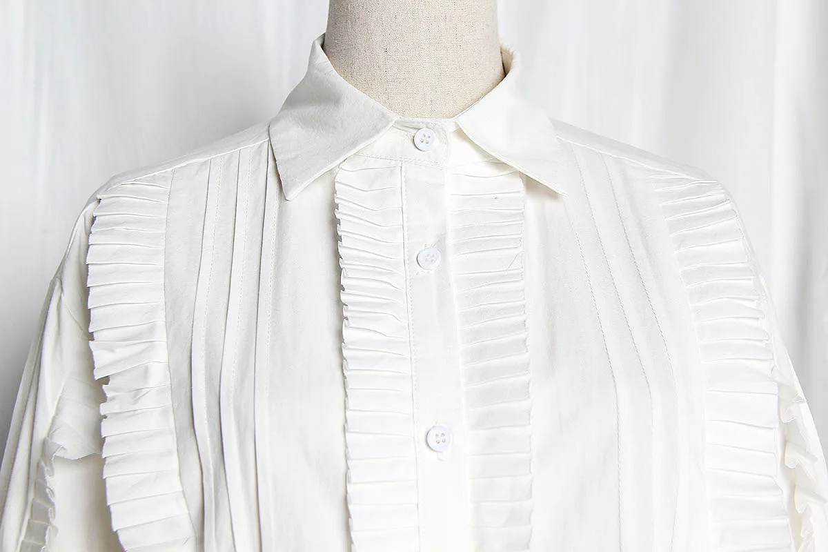 Корейская Лоскутная Женская рубашка свитер жилет Весна плиссированная белая длинная рубашка платье комплект из двух предметов
