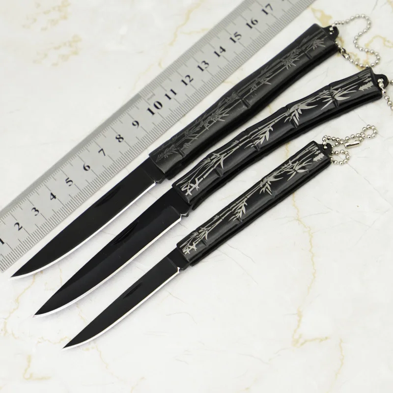 Online Plegable cuchillo de supervivencia cuchilla Mini cuchillos rescate Camping herramienta de caza de bolsillo pelador con estilo de Bambú