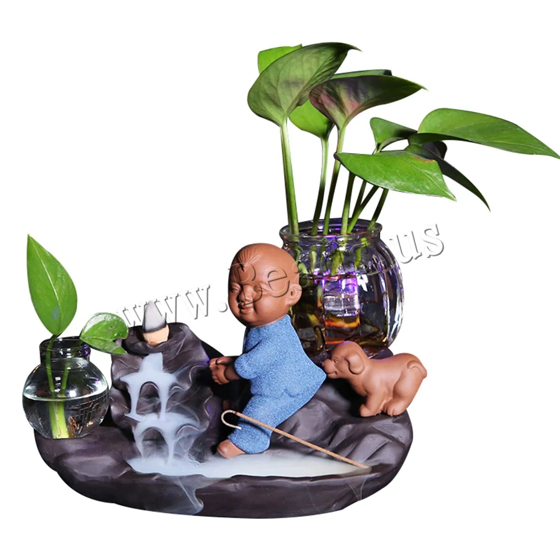 Home Decor Little Monk Waterfall Backflow Incense Burner Ceramic Incense Holder Censer With Vase Use In Home Office Teahouse