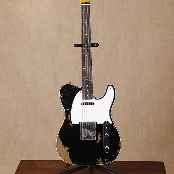

New style handmade 6 stings electric Guitar. relics by hands. black color master build relic TL guitarra.real photos