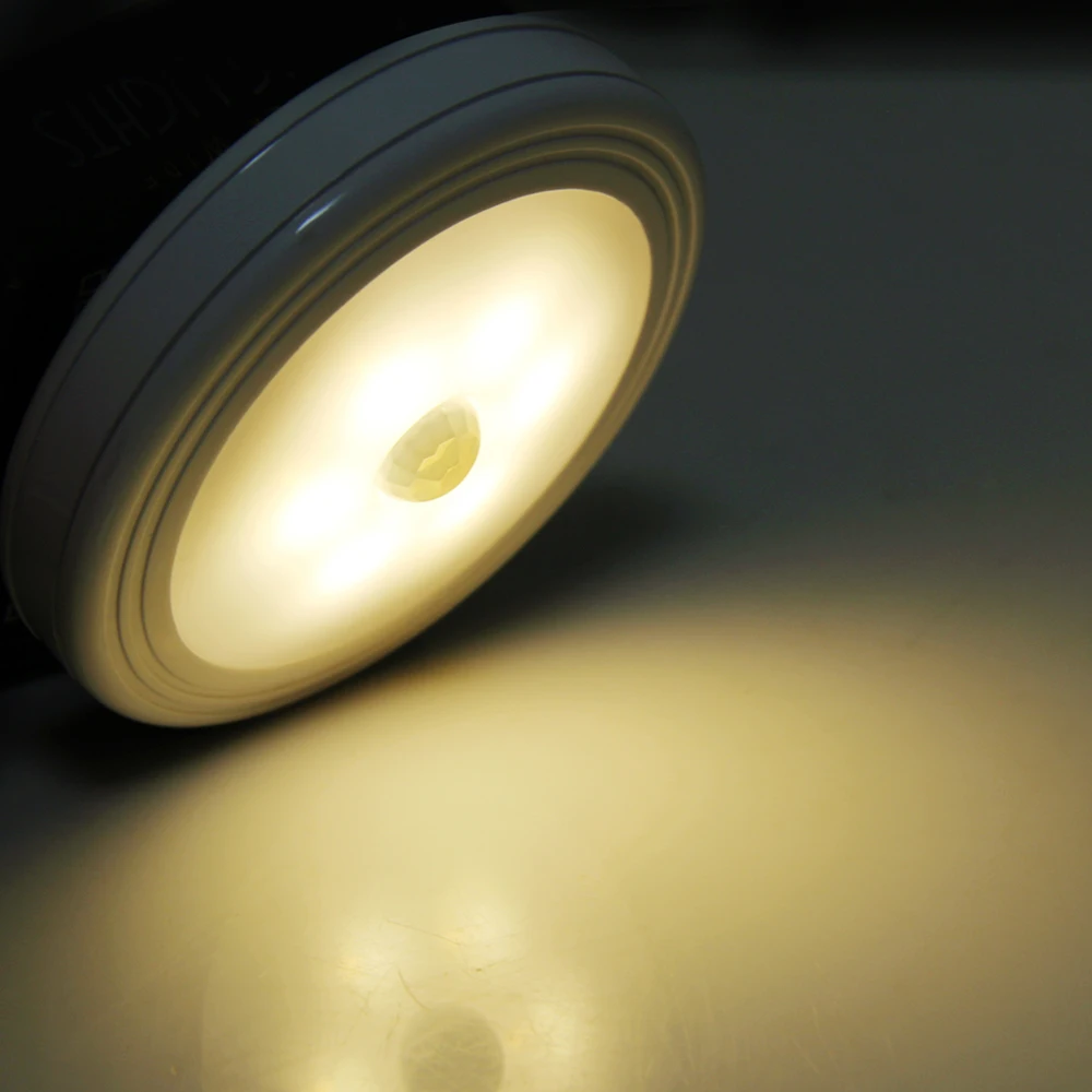 Свет в ночь движения PIR Сенсор круглый светодиодный настенный светильник Освещение по 3A Батарея для шкафа Спальня Туалет свет подсветка для унитаза светильники с датчиком движения - Испускаемый цвет: Тёплый белый