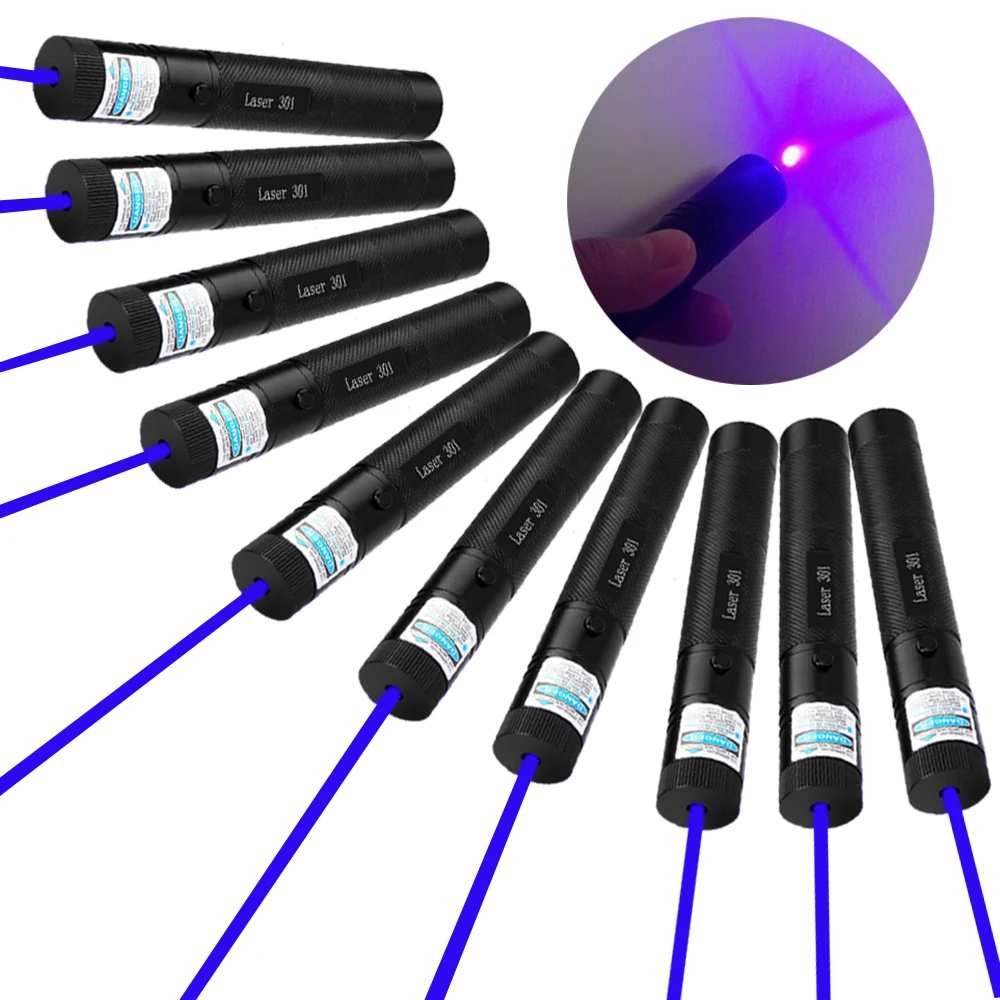 10PCS 301 Blue Laser Pointer Pen Focus 532NM Zoom Burning Visible