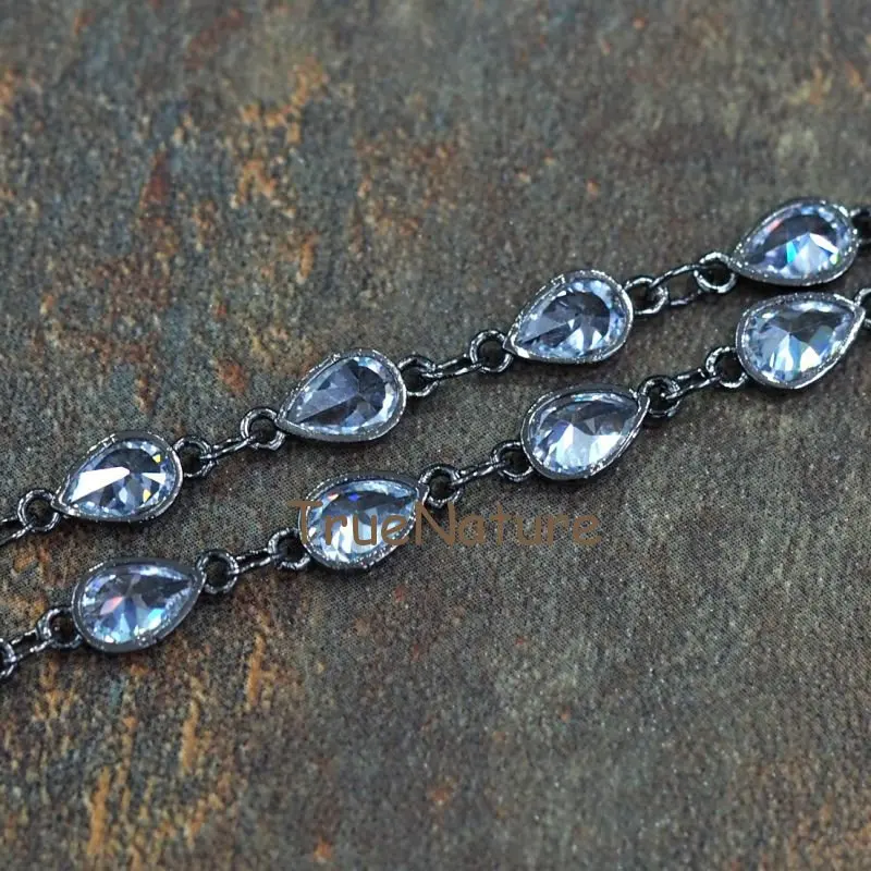 20170928-RC7875- Clear Zircon Micro Pave Water Drop Welding Rosary Chain Copper Brazing Rosary Chain-5x7mm-3.5g_3