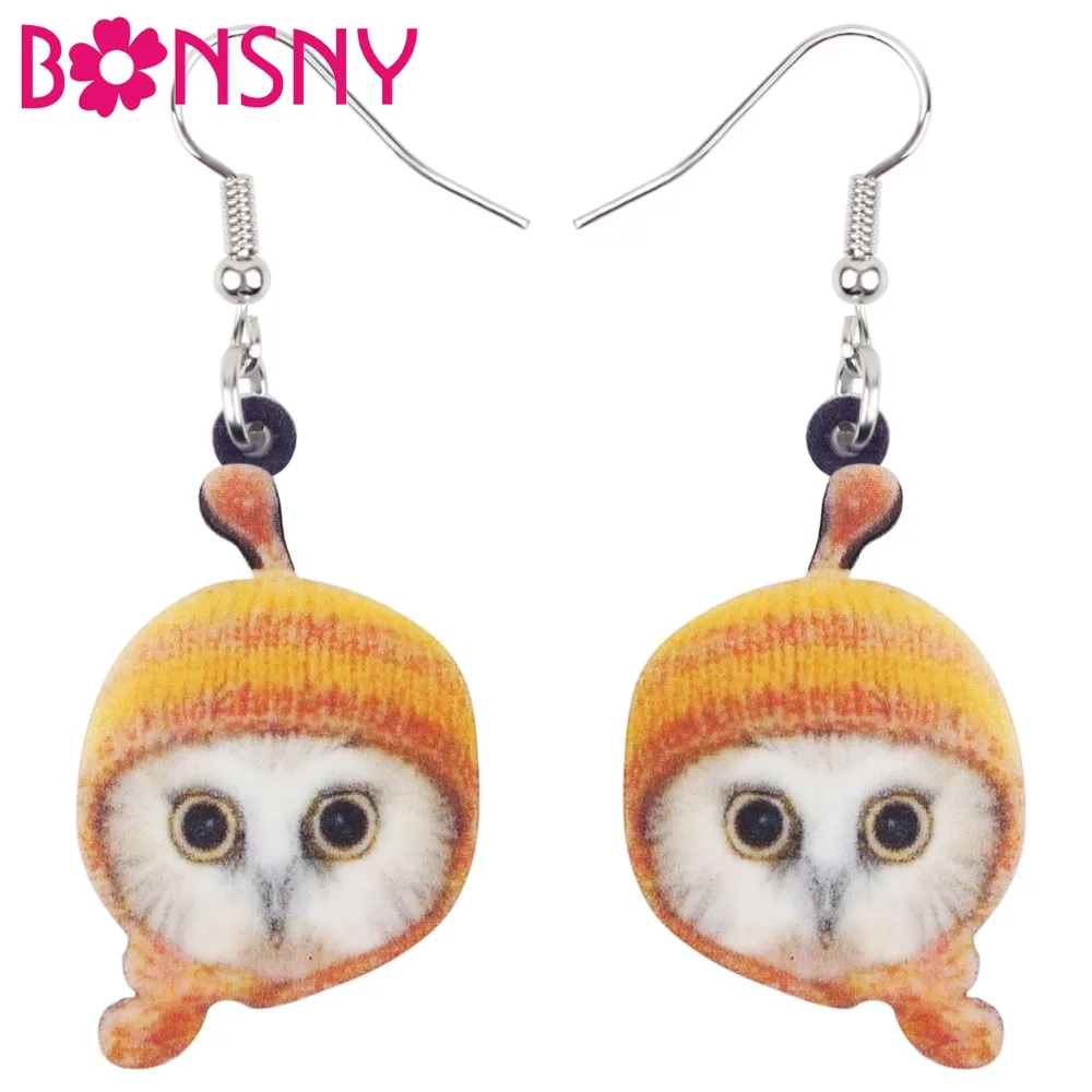 Bonsny акриловые милые Beanie Сова серьги в виде птиц большие длинные висячие капли