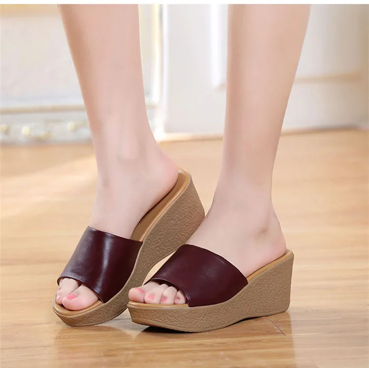 

Size 25-62 Slipper Women Genuine Leather Sandal Woman Flip Flops Summer Wedges Sandals Slides Thick Heel Slippers