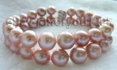 

shipping8" Double Natural 10mm Round Purple Pearl Bracelet 14k! 5.25