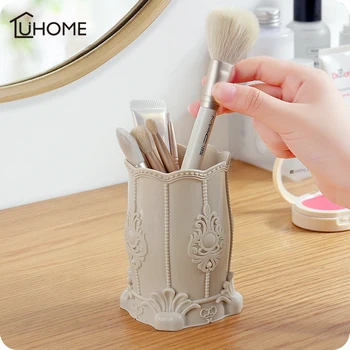 

Vintage Flower Carved Pattern Makeup Brush Storage Box Brush Pen Pencil Storage Pot Holder Container Desk Organizer Gift