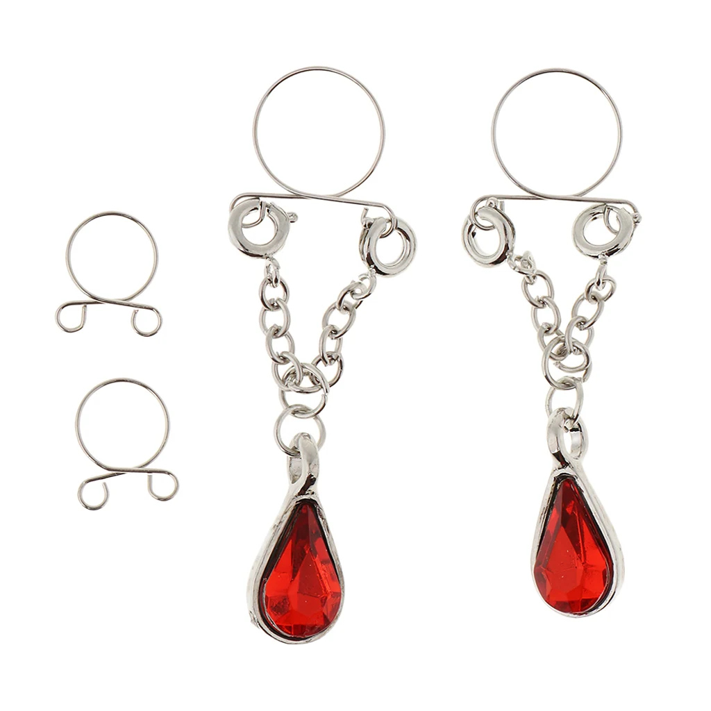 1 Pair Clip On Fake Non Pierce Nipple Rings Crystal Dangle Non Pierced Body Jewelry