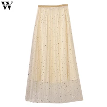 Женская юбка, сексуальные женские летние юбки, Женская плиссированная юбка с высокой талией, хлопковая блестящая женская фатиновая юбка, May30