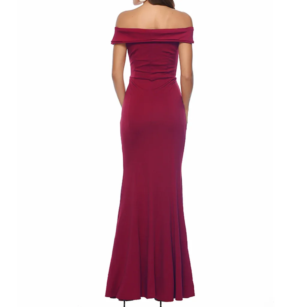 Модное женское платье бордового цвета, сексуальное облегающее платье с открытыми плечами, подходит для женщин в форме груши, vestidos OY41