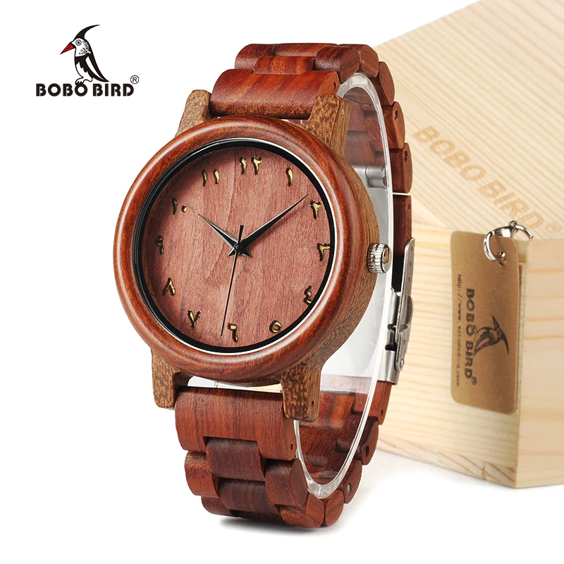 Bobo Oiseau En13 Hommes De Top Marque Rouge Bois Montre Avec