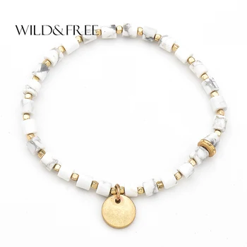 

Wild&Free Handmade White Stone Bracelets & Bangle For Women Gold Pendant Adjustable Strand Charm Bracelet Jewelry Girl Gifts