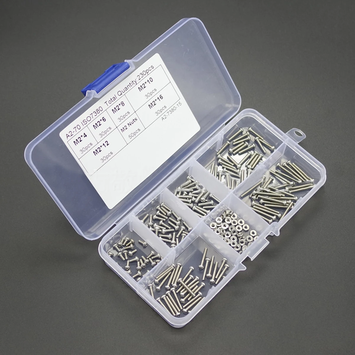 230pcs X M2 Stainless Steel Hex Socket Button Head Screw Bolts Nuts Assortment 230pcs X M2 Stainless Steel Hex Socket Button Head Screw Bolts Nuts Assortment