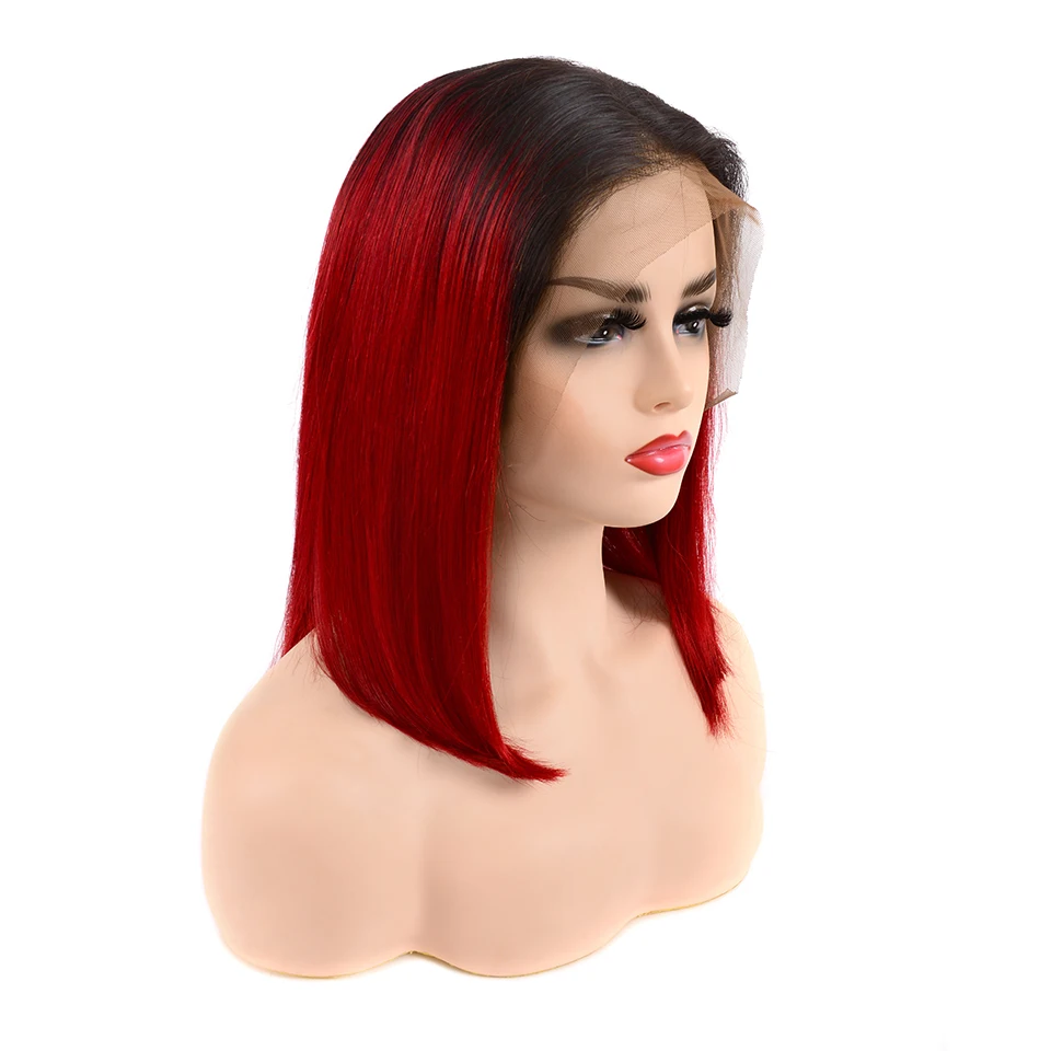 

1B/99J Ombre Wigs 13x4 Glueless Lace Front Short Bob Wigs Silky Straight Brazilian Remy Human Hair Wigs For Women With Baby Hair