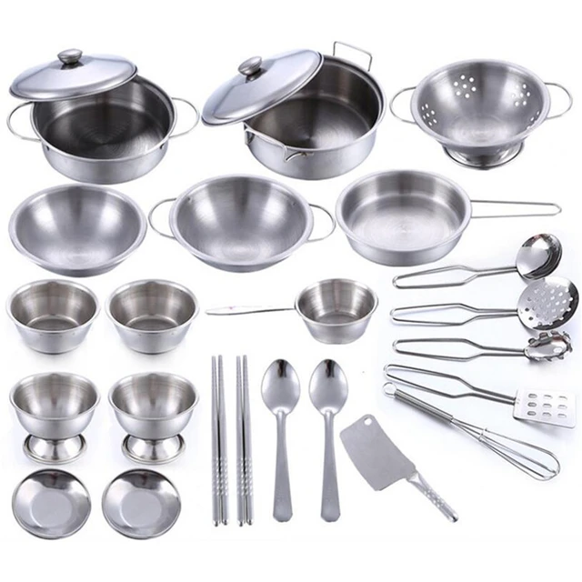 Stainless Steel Miniature Kitchen Set For Kids Includes Cooking