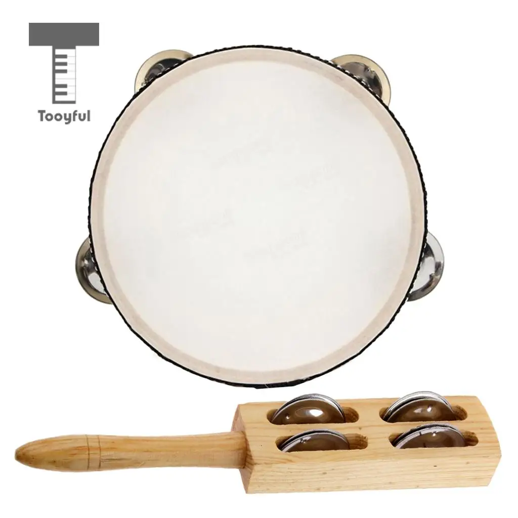 Tooyful 1 Set Handbell Cymbal + Tambourine Hand Percussion Musical Instrument Toys for Kids Baby Toddler Rattle Toys Gift	