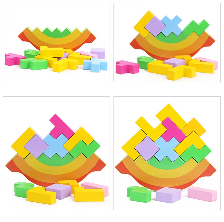 Brinquedo do Bebê de Madeira Blocos de Tetris Jogo de Mesa o Desenvolvimento do Cérebro do Bebê Educacionais do Bebê Presentes para as Crianças Bloco Equilíbrio Desbasta Brinquedos 4 desbasta Blocos de Tetris Jogo de mesa