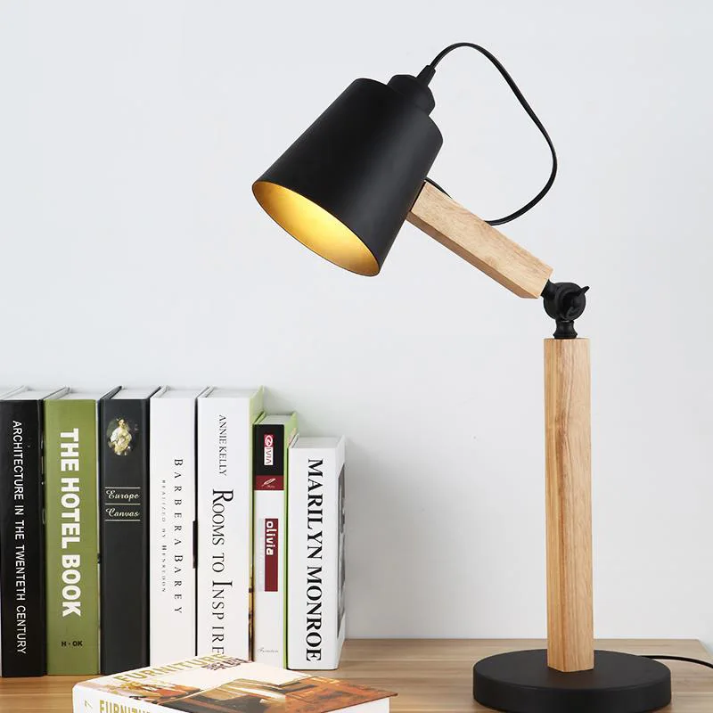 

QUKAU Modern office bedroom decoration E27 socket desk lamp Nordic creative study wooden table lamp