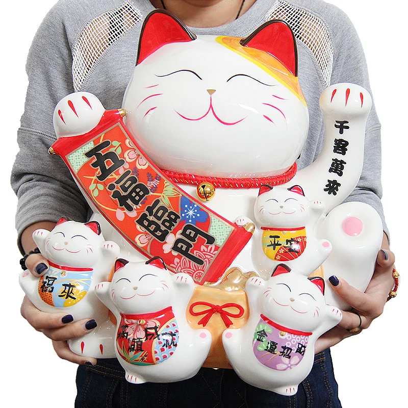 

Cat hand Five blessings descend upon the house decoration large ceramic saving piggy bank gift shop opened in Japan