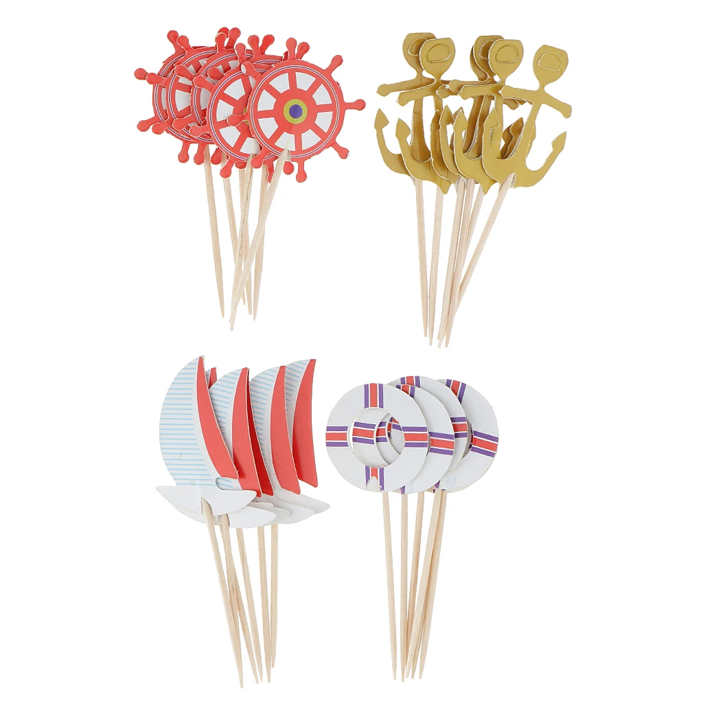 24pcs Novelty Sailing Ocean Sailor Theme Food Cupcake Picks Toppers Birthday Party Baby Shower Favors