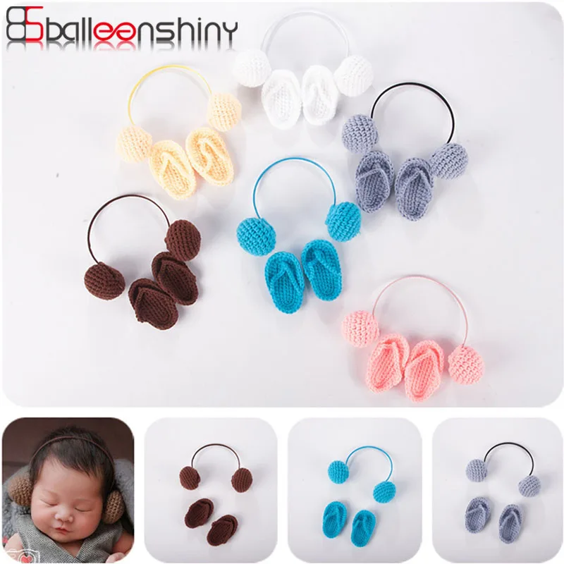 

Balleenshiny Baby Boys Girls Mini Crocheted Slippers Newborn Photography Props Infant Toddler Headdress Accessories For Kid Gift