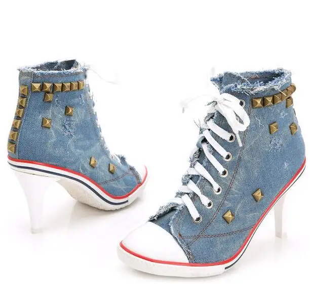 Nouvelle Denim black 02 Mode Décontracté white Rivets 02 Hauts Pointu light Hiver Bout Talons 2016 black light 01 white Blue 01 Bottes Bottines blue Courtes 01 Femmes 02 01 02 Lady xrCoBedW