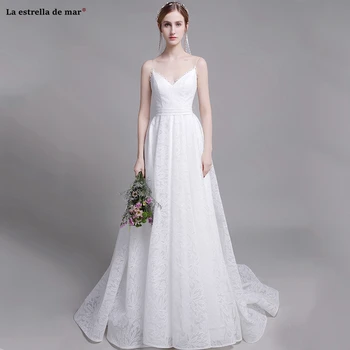 

Hochzeitskleid2019 new lace sexy V neck Spaghetti Straps A Line white beach wedding long simple bridal dress cheap