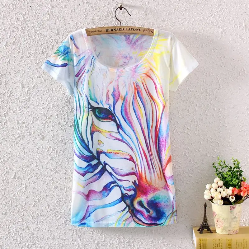 

2016 Fashion Vintage Spring Summer Women Lady Girl Short Sleeve Horse Graphic Printed T Shirt Tee Tops Print