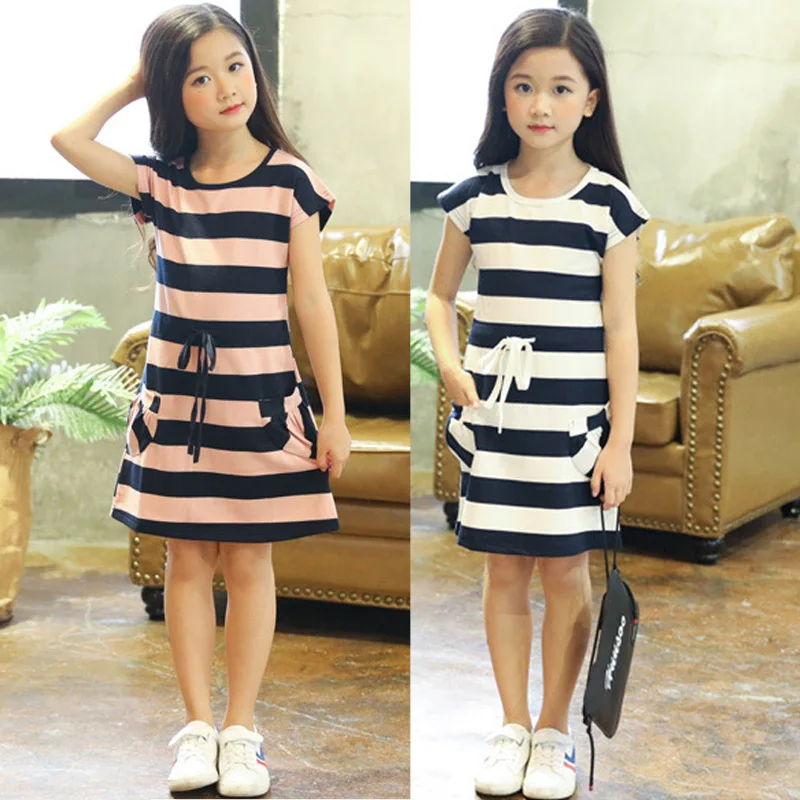 

Kids Dresses for Girls Cotton Striped Casual Girls Summer Dress 4 5 6 7 8 9 10 11 12 Year Children Toddler Teen Clothing