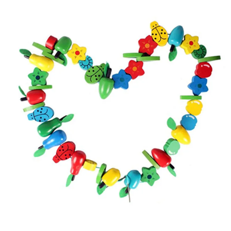 Montessori Materials Educational Wooden Toys for Children Early Learning Preschool Teaching Fruit Tree House Stringing Beads