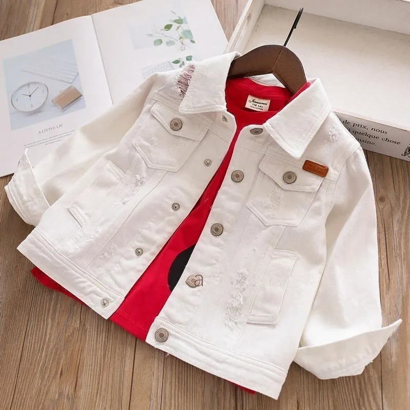 

wholesale white jeans Jacket for girls denim jackets kids coat baby pink children outerwear spring autumn children fashion