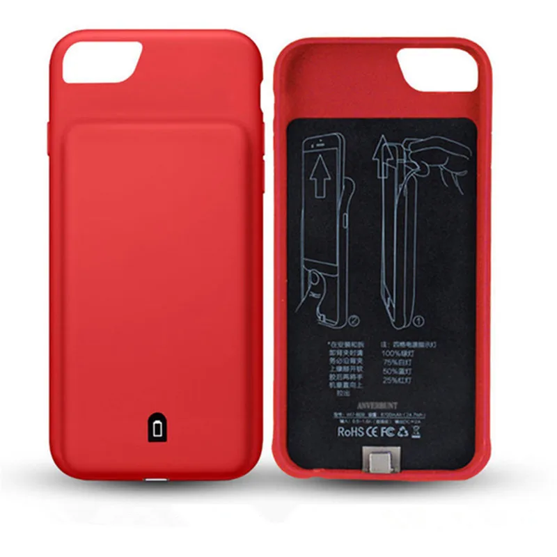 Чехол для внешнего аккумулятора для iPhone 7, 8, 6, 6S Plus, запасной внешний аккумулятор, чехол для зарядки телефона для iPhone 8, 7 Plus, 6 S, 6 Plus, чехол для зарядного устройства - Цвет: Red