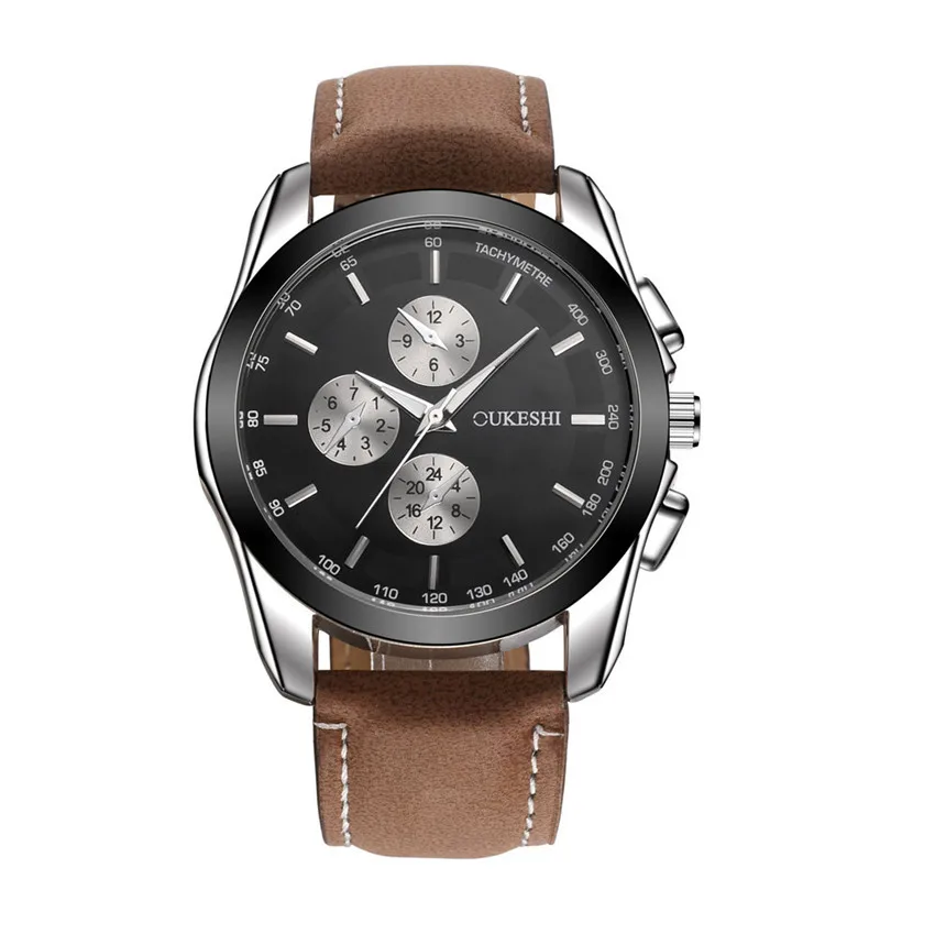 

Men's Luxury Belt Watch #p020Simple Carved Holiday Three Eyes Black and White Dial Dial Fashion Business Quartz Wrist Watch a50