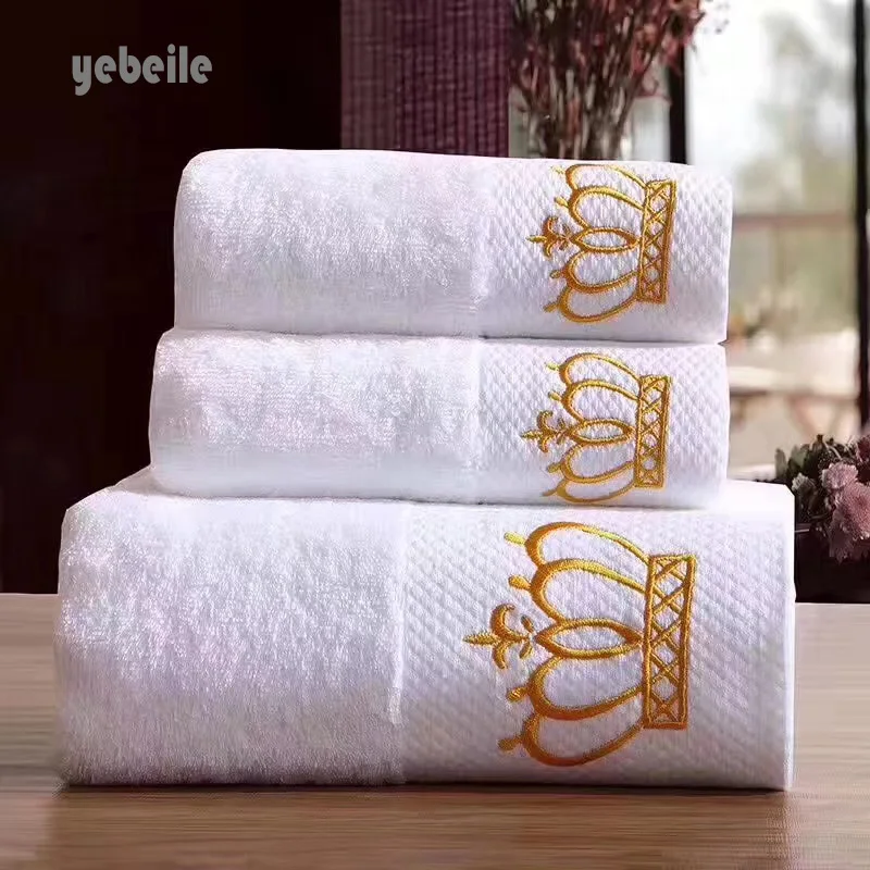 Yebeile cotton Embroidered Imperial Crown Cotton White Hotel towel facetowel, hand towel bathtowel Absorbent Towel sets - Цвет: 1