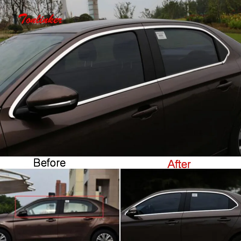 

Tonlinker Exterior Door Windows edge Cover Stickers for Peugeot 301 2014-16 Car Styling 4-14 Pcs Stainless steel Cover Sticker