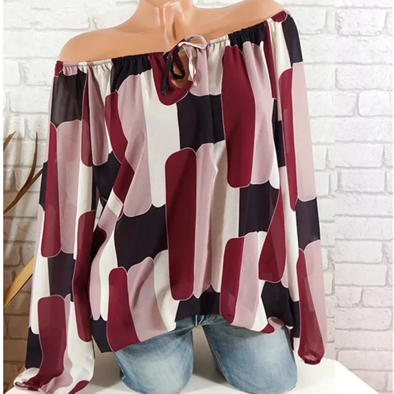 

Women Blouse Sexy Printed Top Spring Loose Collar Long Sleeve Chiffon Shirt Womens Shirts Camisas Mujer Plus Size Shirt S-5XL