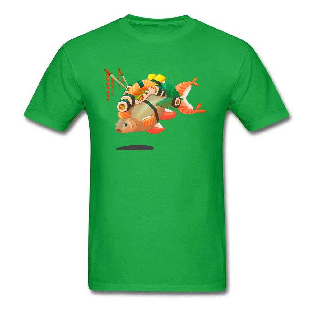 Sushi-Fish-Japanese Round Collar T Shirt Lovers Day Fitness Tight Tops Tees Short Sleeve Discount Cotton Fabric Tee Shirt Male Sushi-Fish-Japanese green