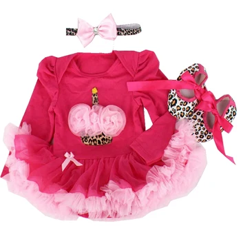 

Birthday Cake Headband Romper Dress Crib Shoes Long Sleeve New Born Tutu Set Baby Newborn Baby Girl Clothes Infant Clothing