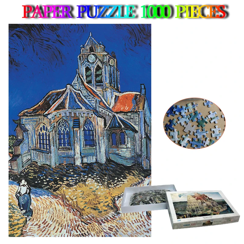 

The Church At Auvers Paper 1000 Pieces Adults Jigsaw Puzzle World Famous Oil Painting Puzzle 1000 Pieces Brain Trainer Kids Toys